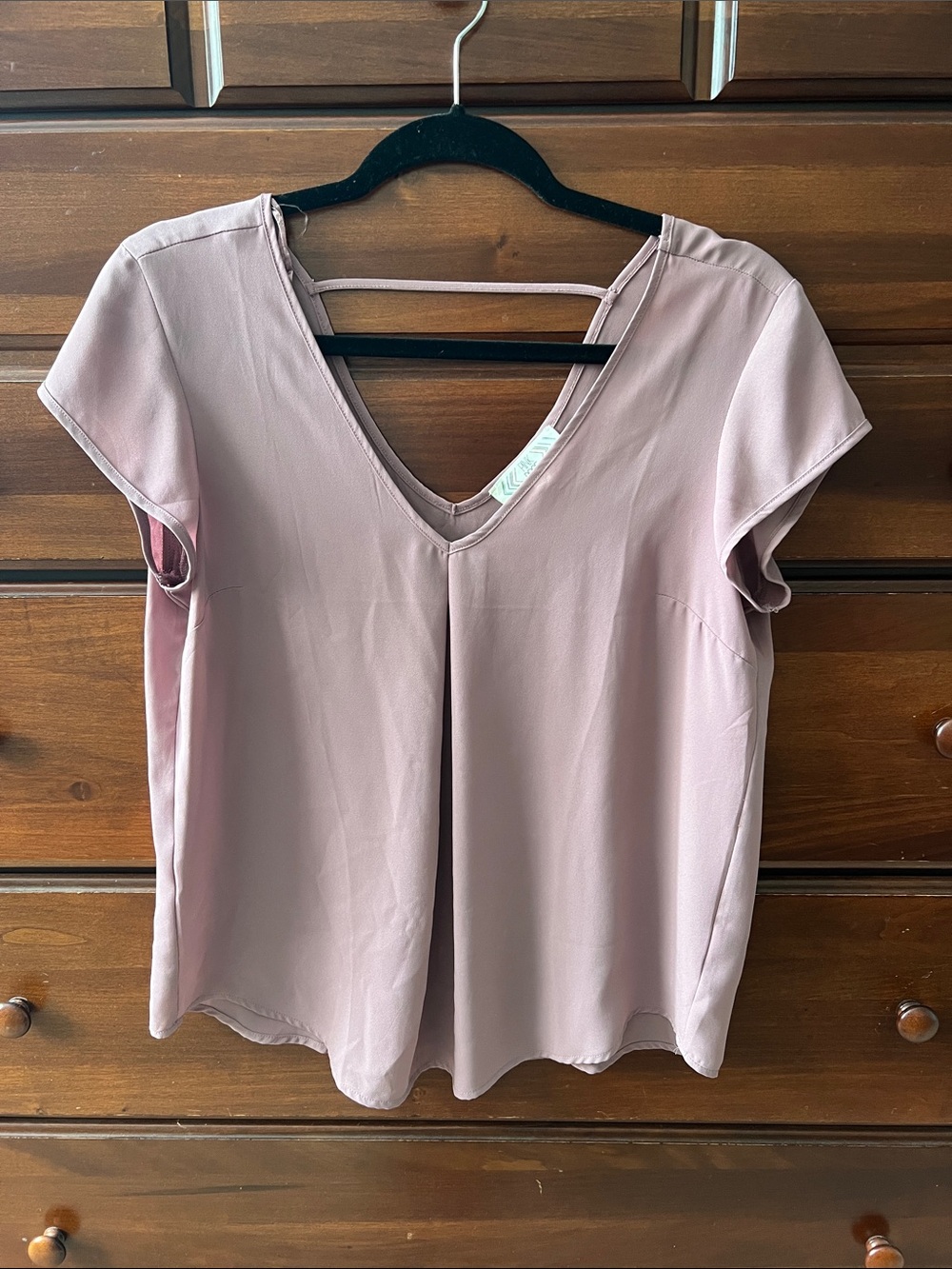 Pink Rose Blush V-Neck Short Sleeve Pleated Blouse